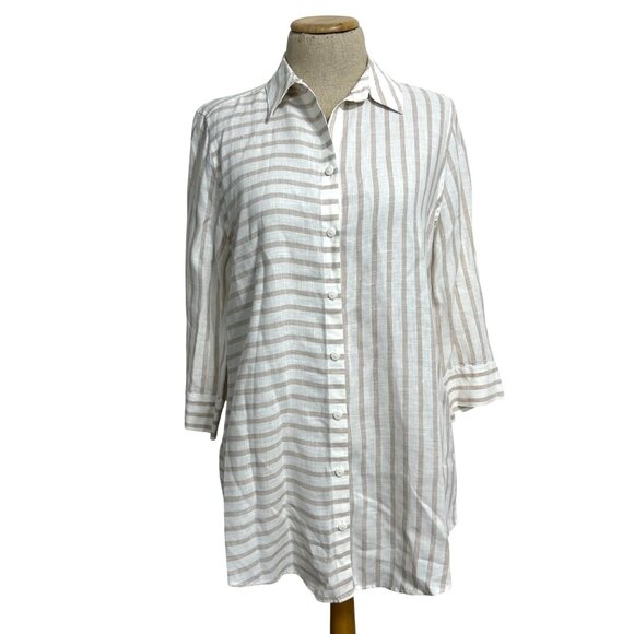 Chico's Womens Sz 4/6 No-Iron 100%Linen Striped Side-Button Tunic - Picture 1 of 9